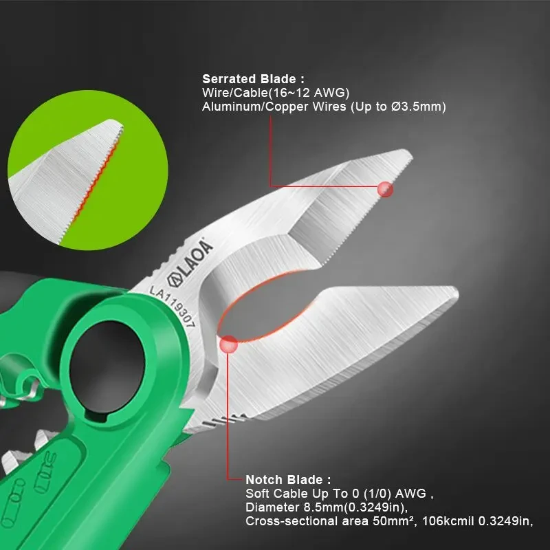 LAOA 6/7 인치 전기 가위, 1.5-4 mm² 와이어 커터, 스트리핑 전기 와이어 1.5-4 mm², 커팅 터미널 압착 스테인레스
