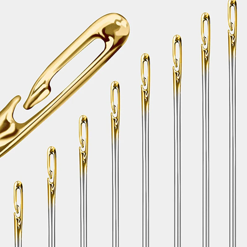 Self-Threading Sewing Needle 12pc Embroidery Cross Stitch Darning Needle Stainless Steel Quick Threading Stitching Sewing