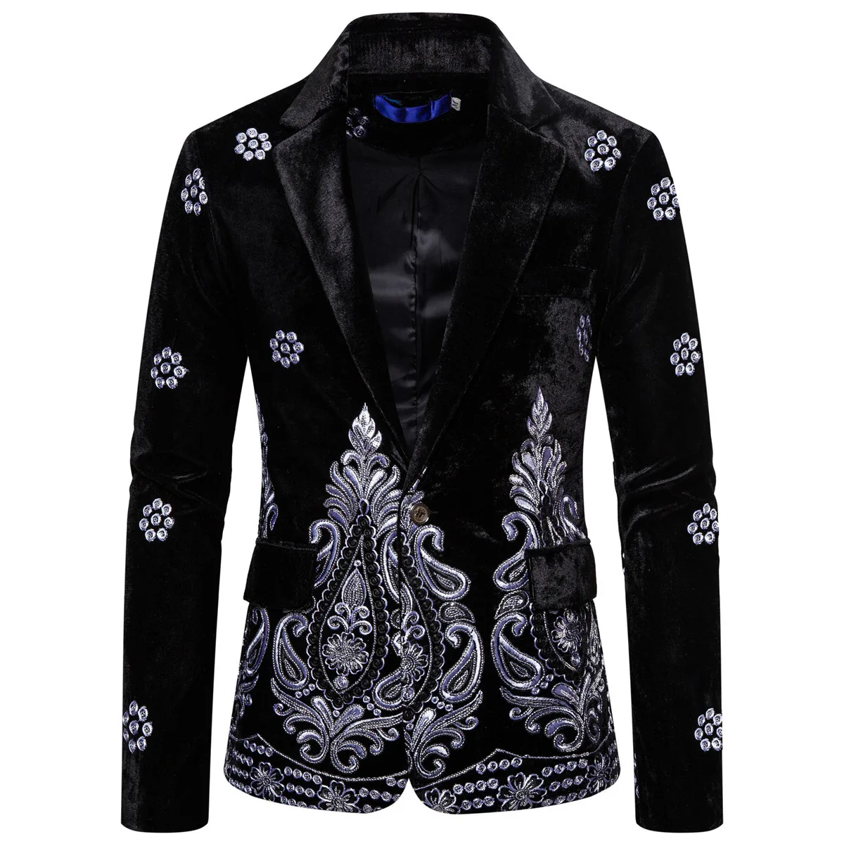 

Stylish Black Punk Style Velvet Embroidery Suits Blazers Men Slim Fit Wedding Blazer Suit Jacket Men Stage Singer Costume Homme