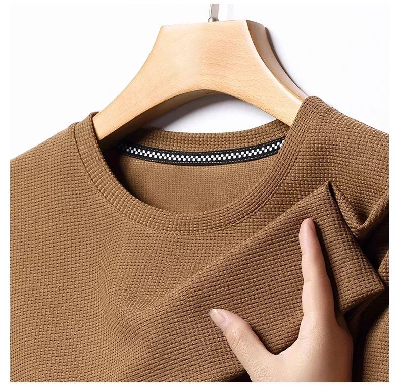 

2024 Summer Men Simple Round Neck Short Sleeve T-shirt Waffle Solid Color Fashion Casual Comfortable Permeable Gas Shirt Top