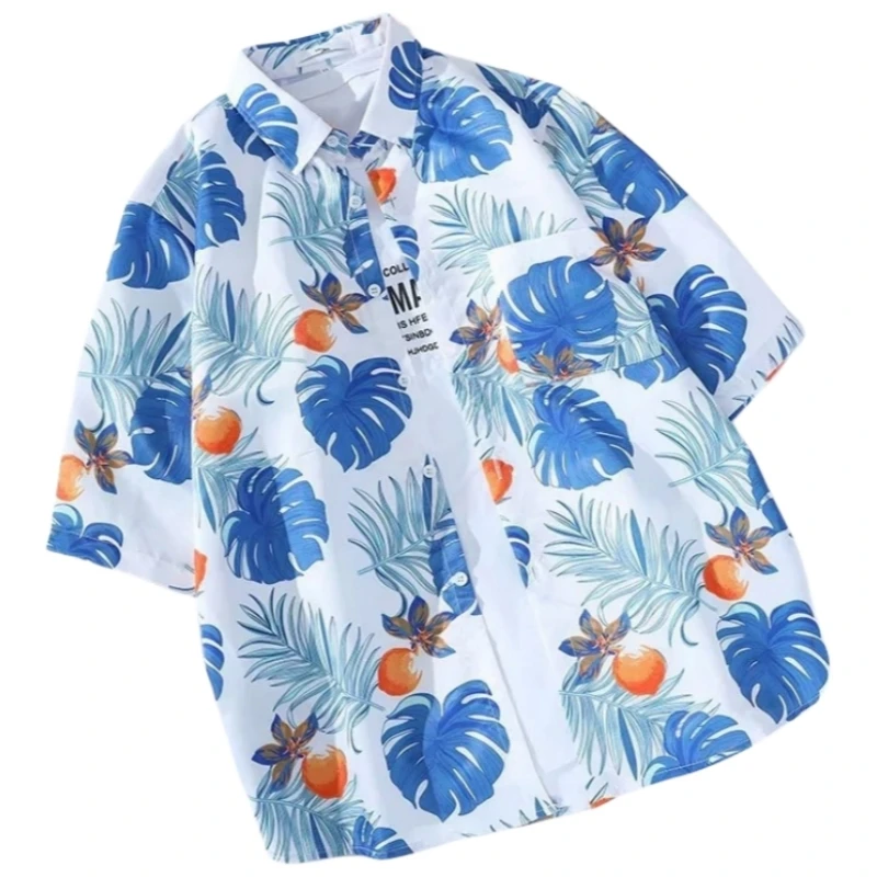 Summer Men's Thin Short Sleeve Floral Shirt Fashion Handsome Loose Hawaiian Beach Shirt Jacket