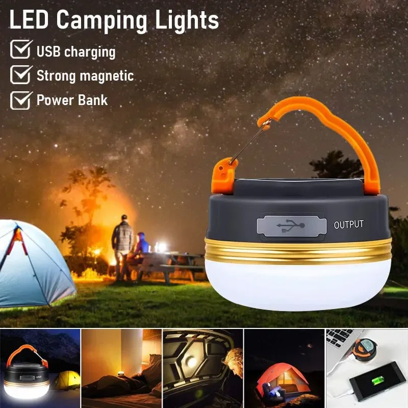 

Outdoor LED Camping Light 3 Modes Portable Tent Light USB Rechargeable Adsorption Lantern Waterproof Emergency Light