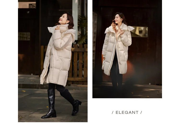 Vimly White Duck Down Puffer Jackets Women Winter Warm Long Down Coat 2023 Windproof High Neck Detachable Hood Outerwear 50636