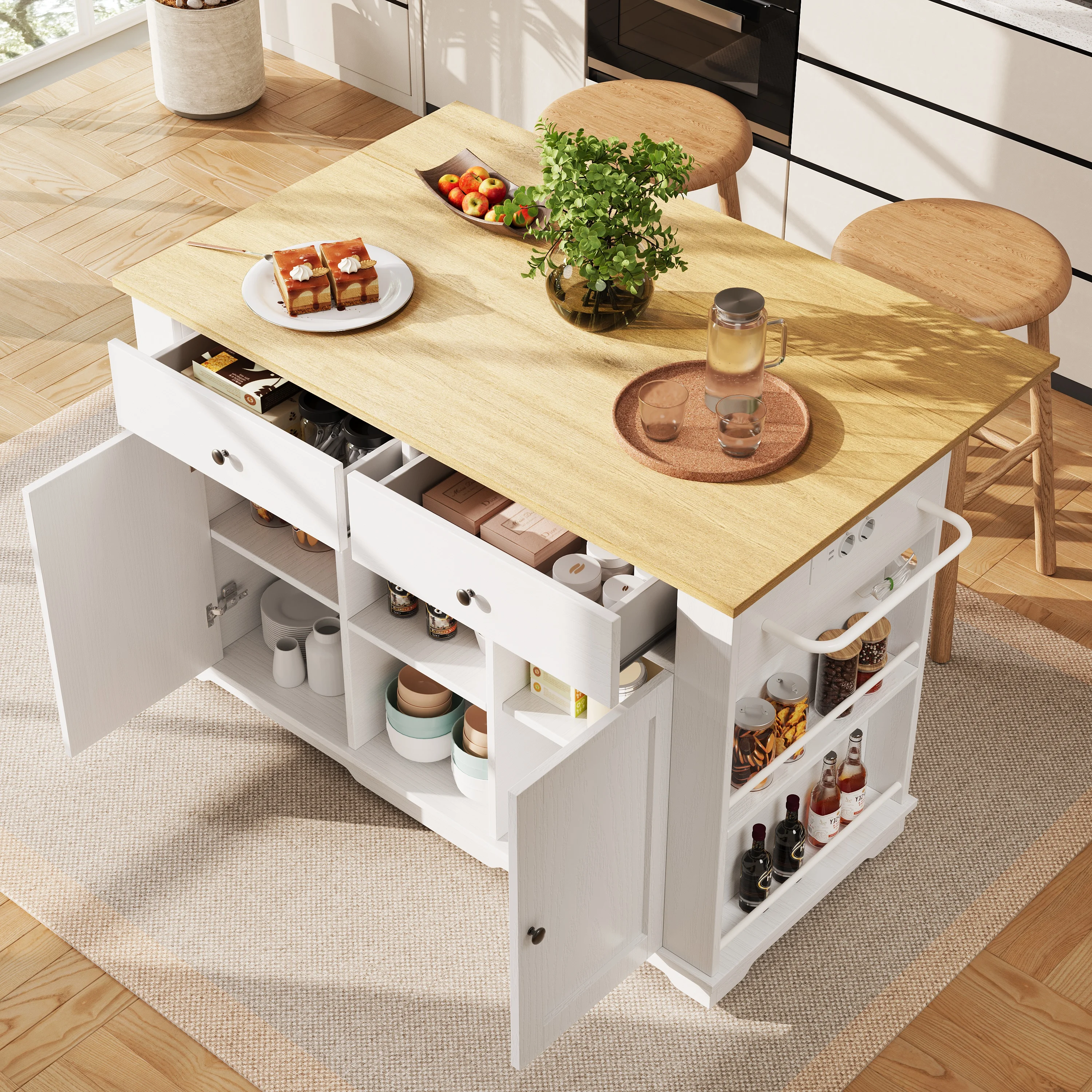 Kücheninsel, Küchenwagen mit Steckdosenleiste, Servierwagen mit Arbeitsplatte, Buffetschrank, Esszimmerwagen, Buffetschrank – Detail 1