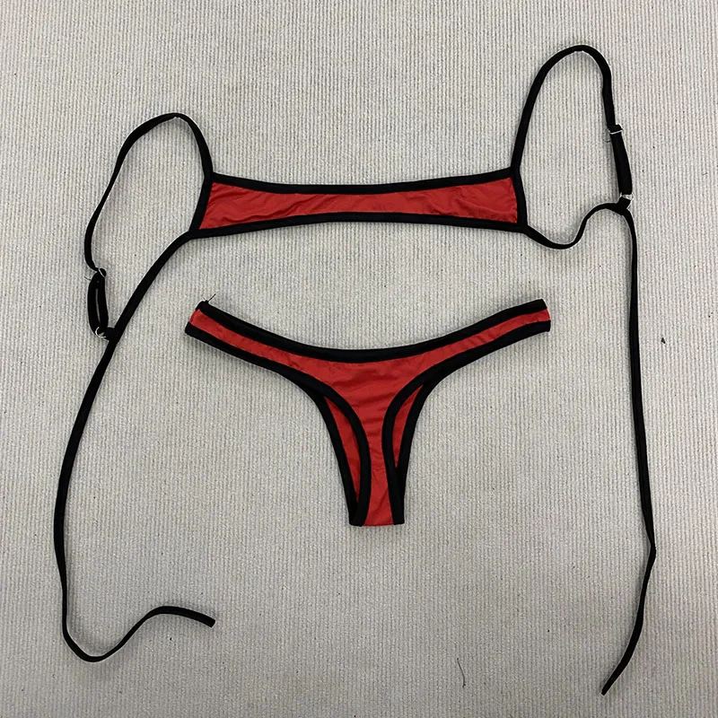 Ästhetischer Sexy Spice Girl Strand-Badeanzug in Kontrastfarbe, fester Schultergurt, verstellbar, rückenfrei, einfacher Sommer-Split-Bikini Y2K
