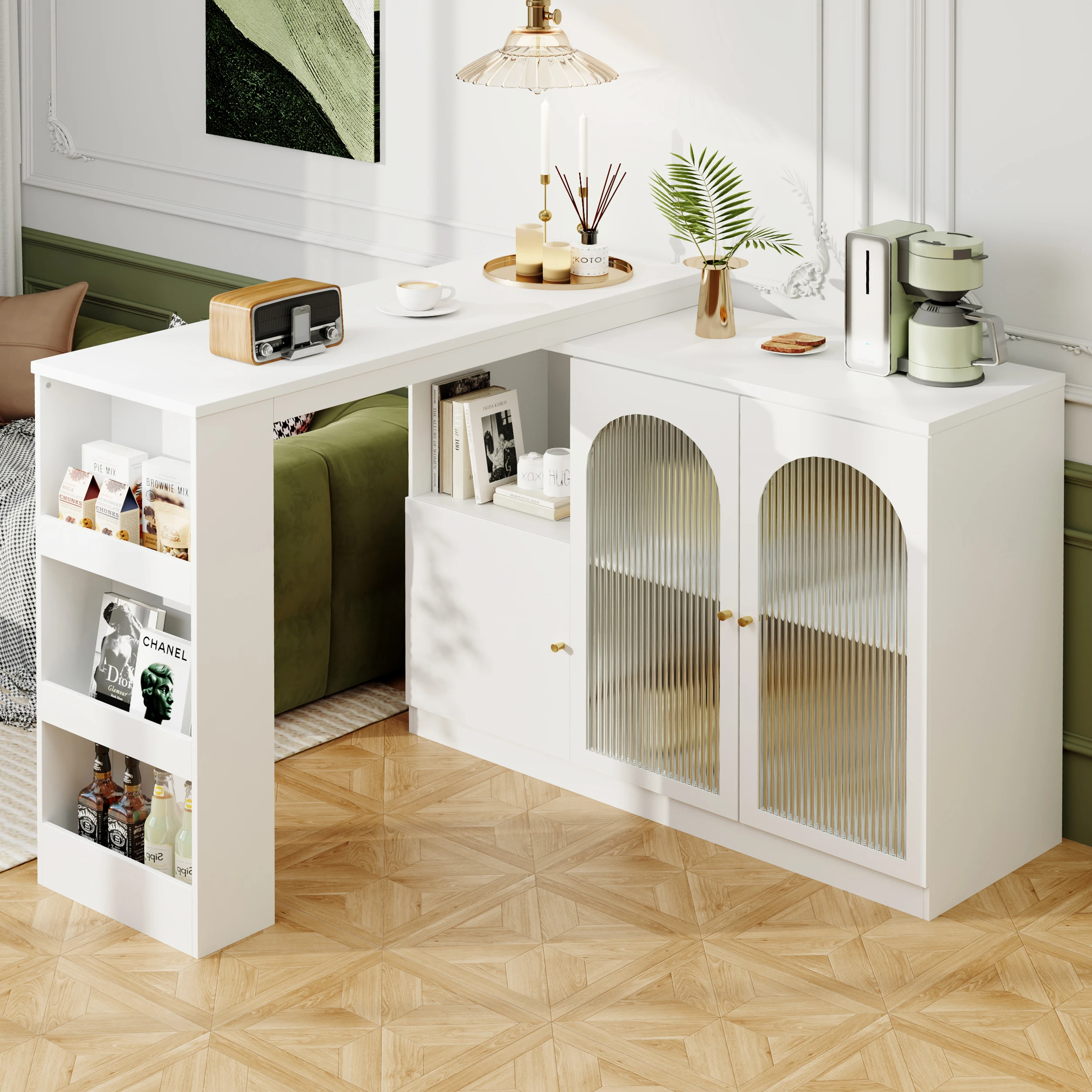 360 ° Drehbarer Bartisch (Hauptkörper 120 x 40 x 97 cm), moderner und schlichter weißer drehbarer Ess- und Barschrank, multifunktional – Detail 7