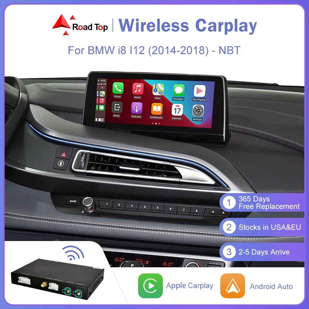 CarPlay inalámbrico para BMW i8 I12 NBT System 2014-2018, con Android Auto Carplay Mirror Link AirPlay, reproductor USB, función GPS