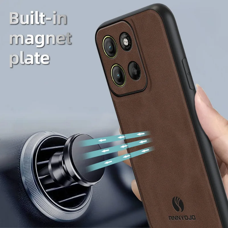 Sleek Matte Leather Case with Built-in Metal Car Holder