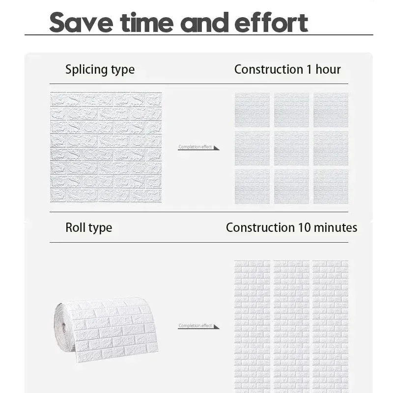 3D Self-Adhesive Foam Brick Wallpaper Roll 3