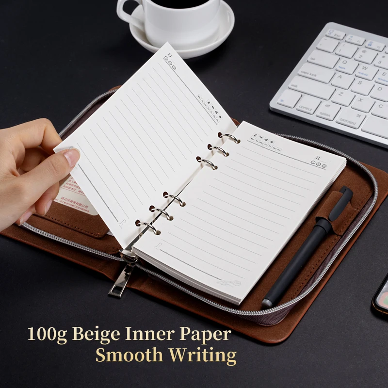 Leather Zipper Binder Journal Planner a6 Carteira Pasta a5 Pasta do Negócio pu - Imagem 5
