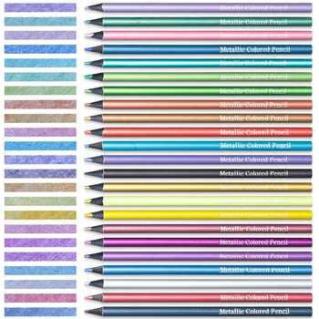 24 Color Metallic Colored Pencils Drawing Sketching Set Painting Colour Pencils Art Supplies for Artist Coloring Pencils