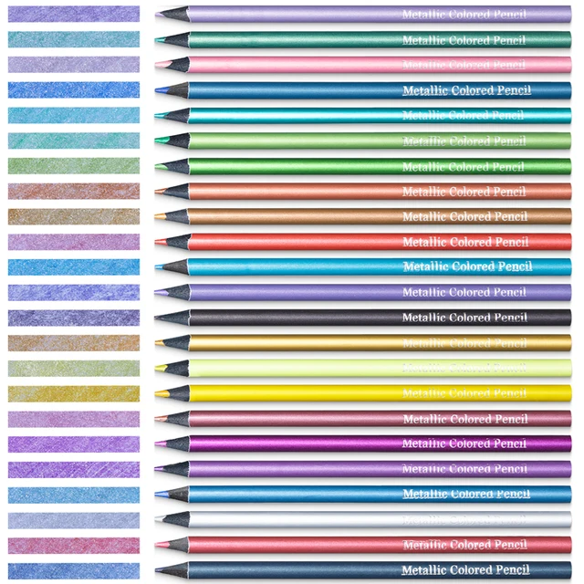 24 Color Metallic Colored Pencils Drawing Sketching Set Painting Colour Pencils Art Supplies for Artist Coloring Pencils 1