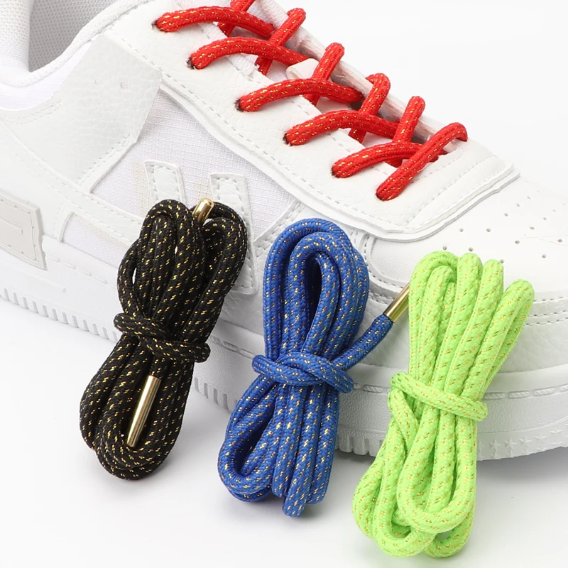 

Metal Lace Head Round Shoelaces For Sneakers clothing Belt Decorate Shiny Shoe Laces Precision Weaving Wear-resistant 1 Pair