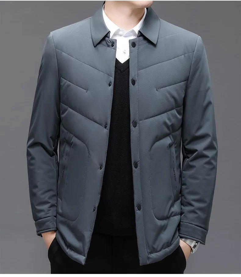 Description Picture 3 of itemNew Winter Jackets for Men Business Casual Lapel Parkas Lightweight Solid Single Breasted Padded Jacket Fashionable Male Coats