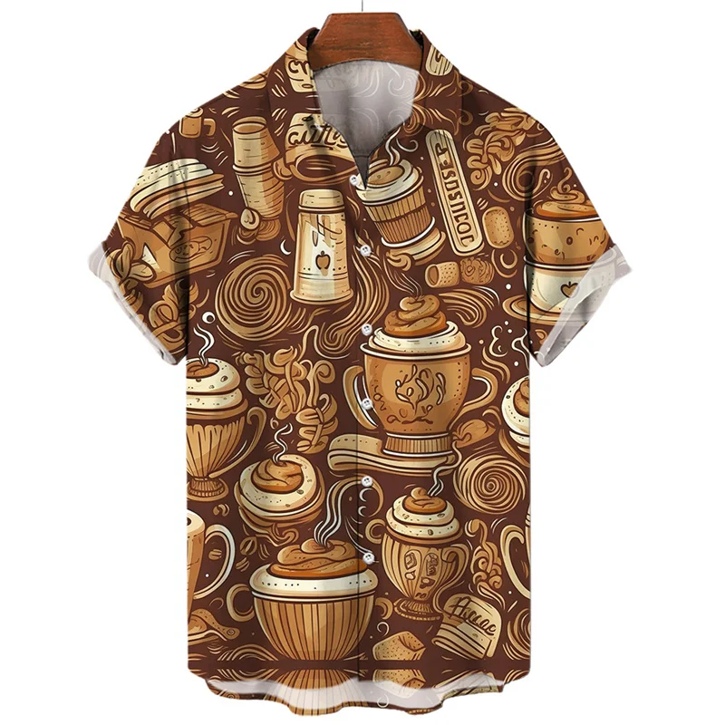 

3d Printed Cartoon Coffee Shirt Summer Fashion Hawaiian Beach Shirts For Men Short Sleeve Street Shirt Top Lapel Women Clothing