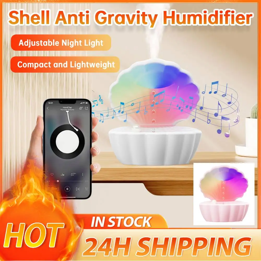 Shell Anti Gravity Humidifier Cool Mist Humidifier with BT Speaker and Night Light Water Drop for Bedroom Home Decor