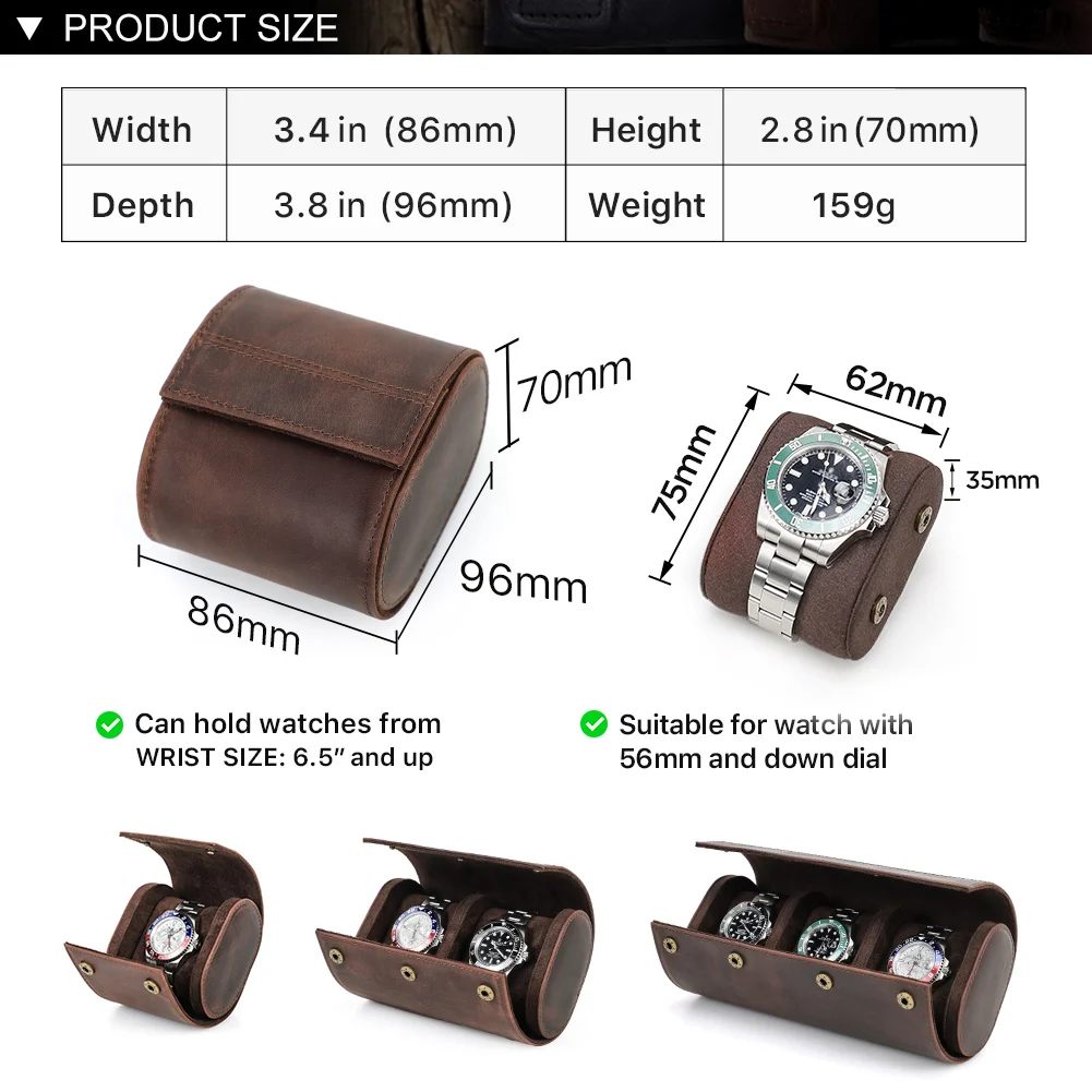CONTACT'S FAMILY Genuine Leather Vintage Handmade Watch Roll Travel Storage Organizer Display Watch Free Engraving Name Gift