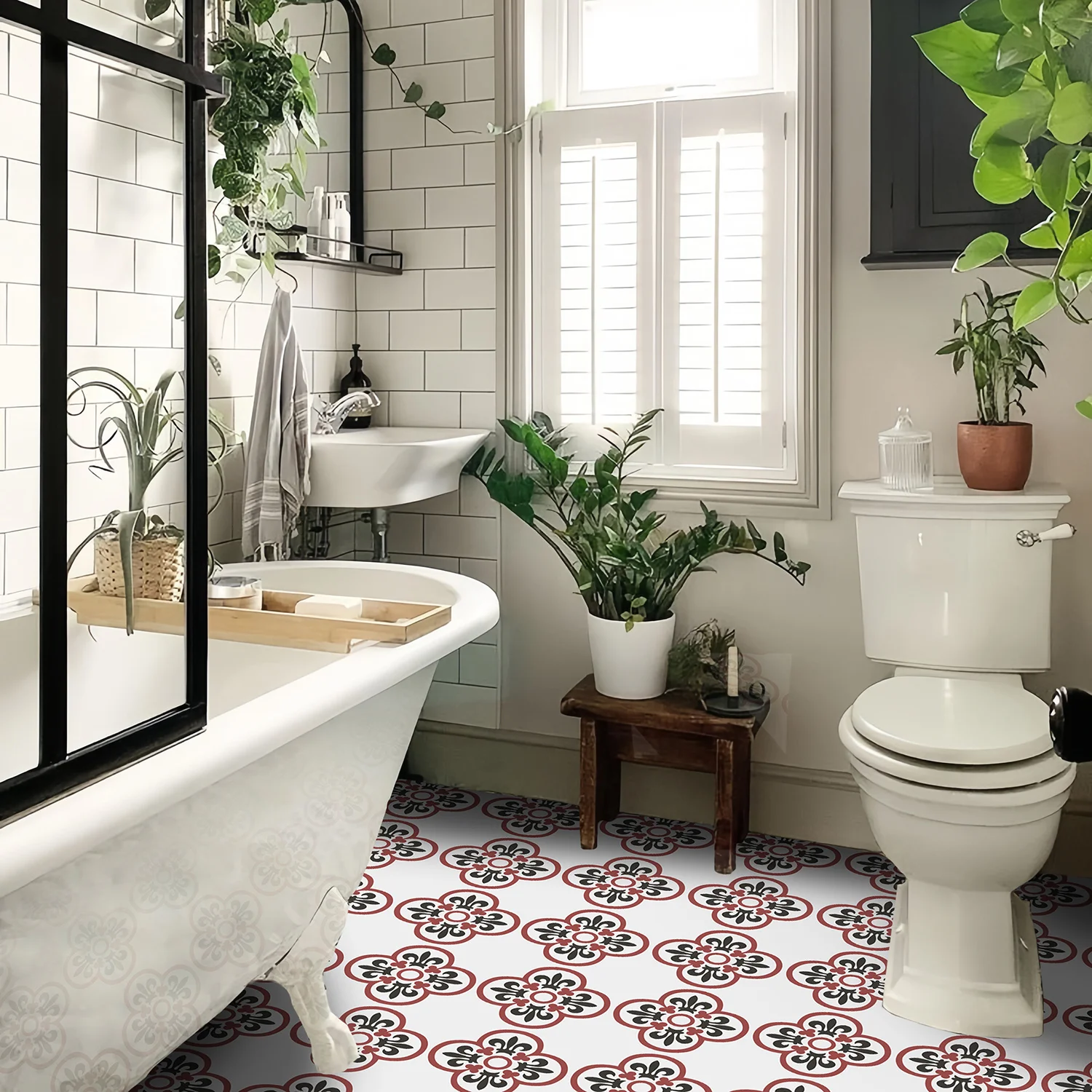 20 Piastrelle Adesive PVC Impermeabili Stile Marocchino 15x15 Cm - Autoadesive Per Cucina E Bagno, Decalcomanie Fai Da Te Per Pareti, Nero/Bianco