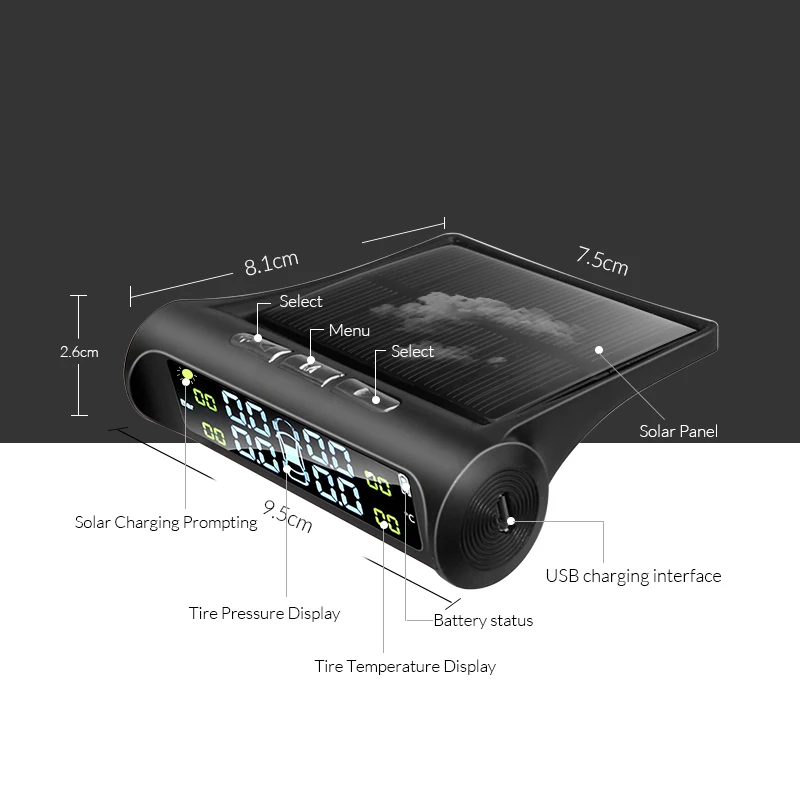 E-ACE Solar Power Smart TPMS Car 4 Sensors Tire Pressure Alarm Monitor System Auto Security Alarm Systems Tyre Pressure Warning
