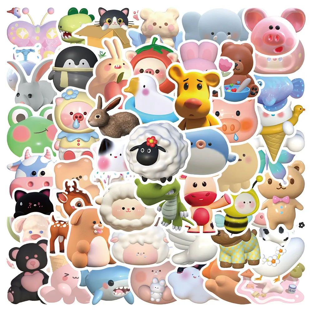 10/30/52PCS 3D Cute Mix Animal Anime Cartoon Stickers Graffiti Car Guitar Motorcycle Luggage Suitcase water proof Sticker toy 10 30 50pcs cute cartoon characters stickers graffiti motorcycle travel luggage guitar skateboard water proof sticker