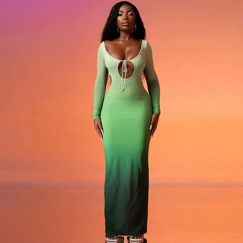 

Женская одежда 2023 осень, новая мода, сексуальное платье с открытой спиной и длинным рукавом на шнуровке, новинка