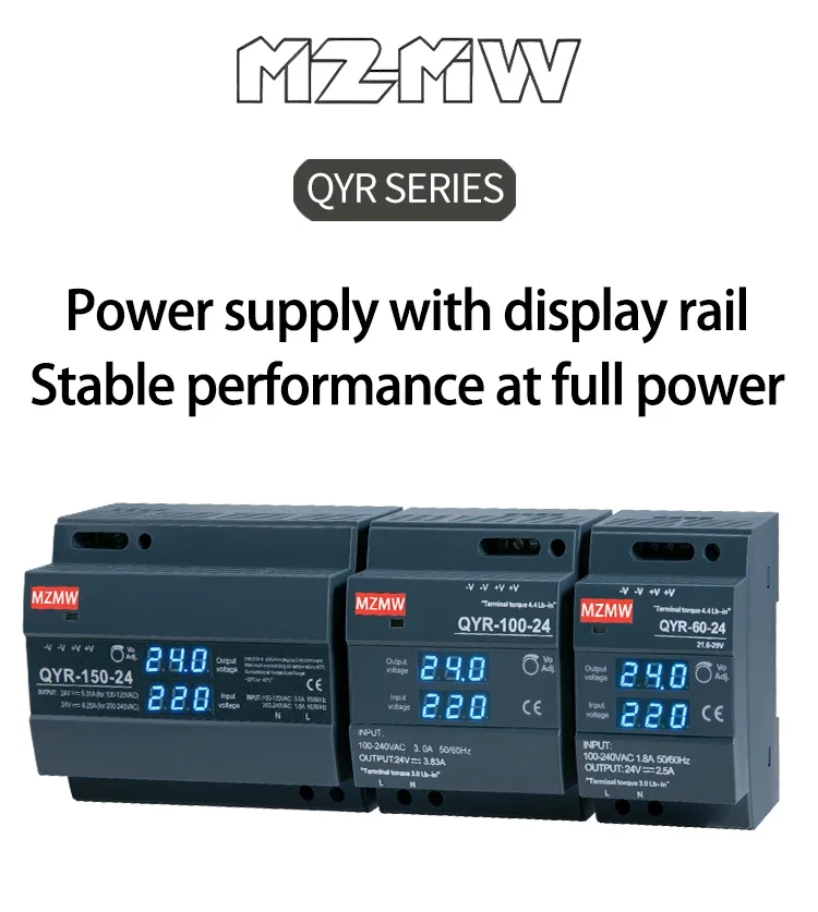 Description Picture 2 of itemQYR DIN Rail Switching Power Supply Series AC To DC 100W 100-240VAC 12V 24VDC Transformers Industrial Adapter Digital Display
