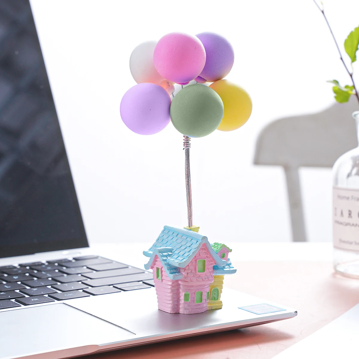 1PC, cute home desktop study interior decoration, colorful balloon house ornaments, resin house handicrafts ornaments