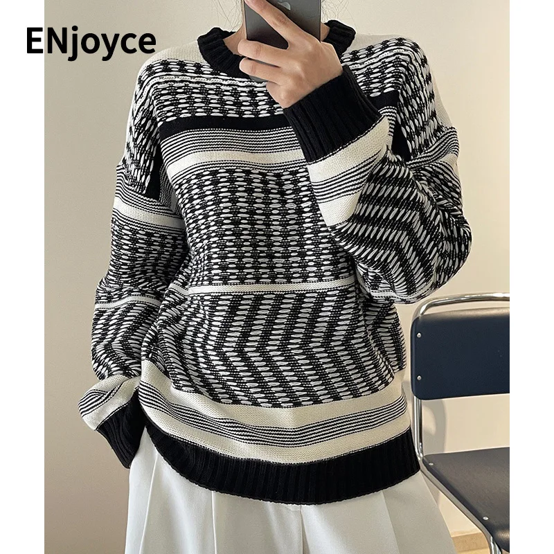 women-sweater-2023-spring-new-round-neck-geometric-pattern-striped-loose-wool-knitted-sweaters-fashion-thick-pullovers-knitwear