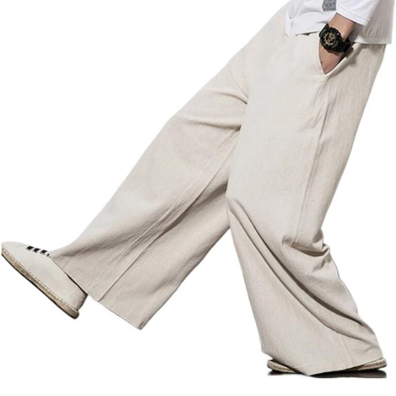 2024 Autunno Plus Size Hip Hop Pantaloni A Gamba Larga Da Uomo Pantaloni Larghi Casual Pantaloni Di Lino Di Cotone Di Grandi Dimensioni Pantaloni Spor