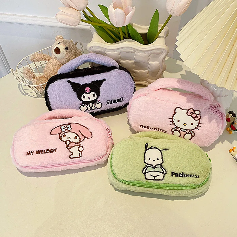 

Мультяшная косметичка Sanrio Hellokitty Mymelody Pachacco зимняя плюшевая ручная косметичка дорожная портативная женская сумка для хранения