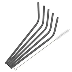 Eco - friendly Reusable Stainless Steel Straw Set - Pack of 6 (Black)