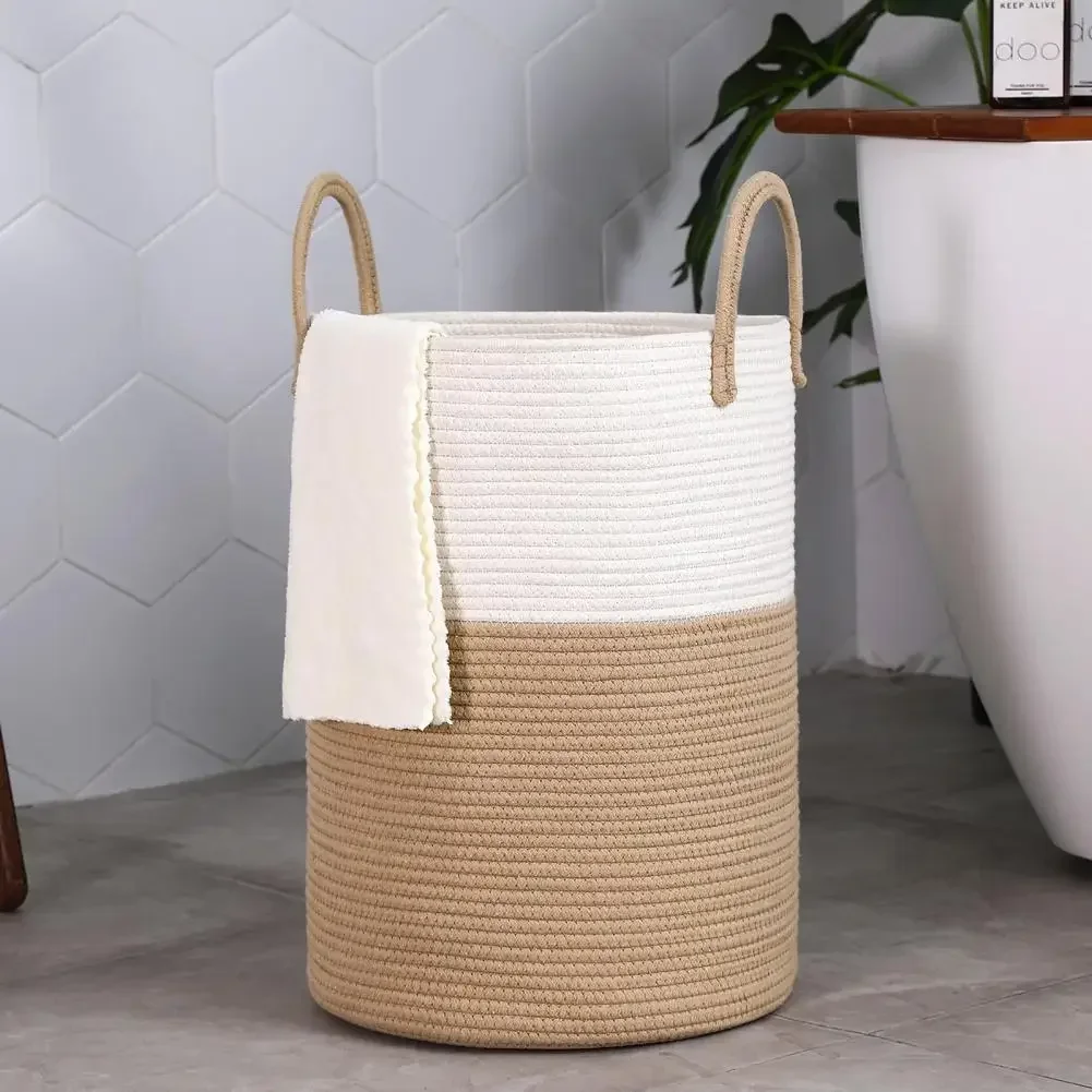 

Basket Storage Laundry Cotton Rope Bathroom Clothes Durable Bedroom Woven for Large-capacity Home Dirty