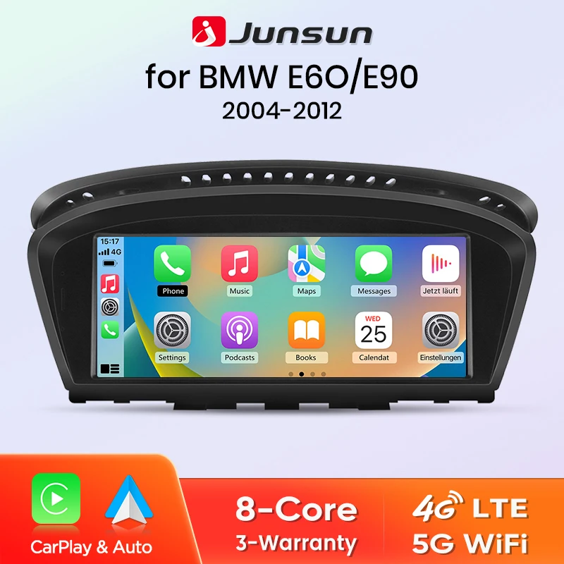 Radio Multimedia Junsun con CarPlay Inalámbrico y Android Auto para BMW Serie 3 E60 E61 E63 E64 Serie 5 E90 E91 E92 E93 2004-2012 1