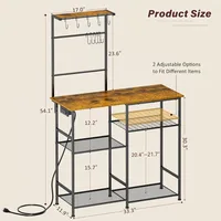Bakers Rack with Power Outlet, Kitchen Microwave Stand with 10 S-Shaped Hooks, 6-Tier Coffee Bar Station 2