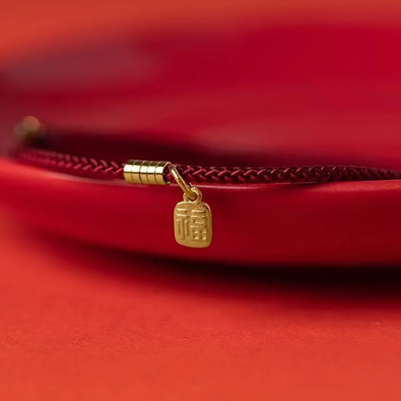 Handmade Gold Color Fu Blessing Size Adjust Bracelet Women Men Red String Hand Woven Bangles Drop Shipping 6