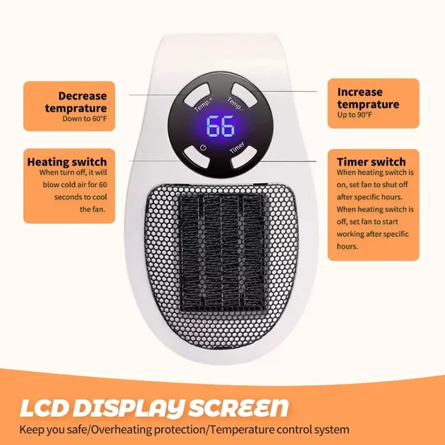 EU Home Mini Heater Multi-function Wall Mount Rapid Heating Intelligent Constant Temperature Low Noise Power Off Protection 5