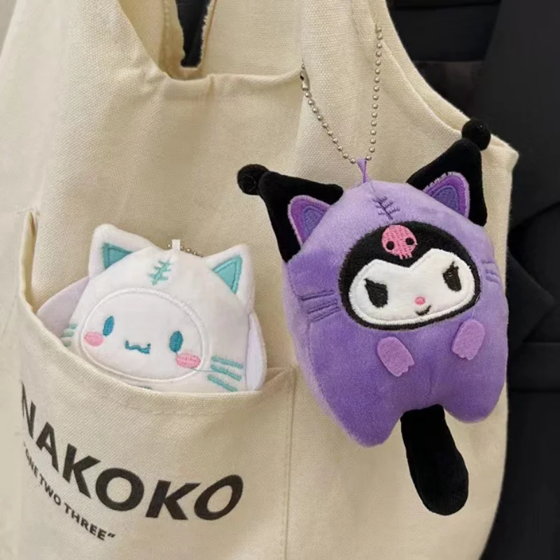 Sanrio Kuromi Cinnamoroll Cross-dressing Cat Doll Keychain My Melody Anime Cartoon Backpack Cute Mini Pendant Children Plush Toy cross border new trolls 3 magic elves 3 velvet and veneer plush toys dolls children s toys kuromi anime plush pokemon plush