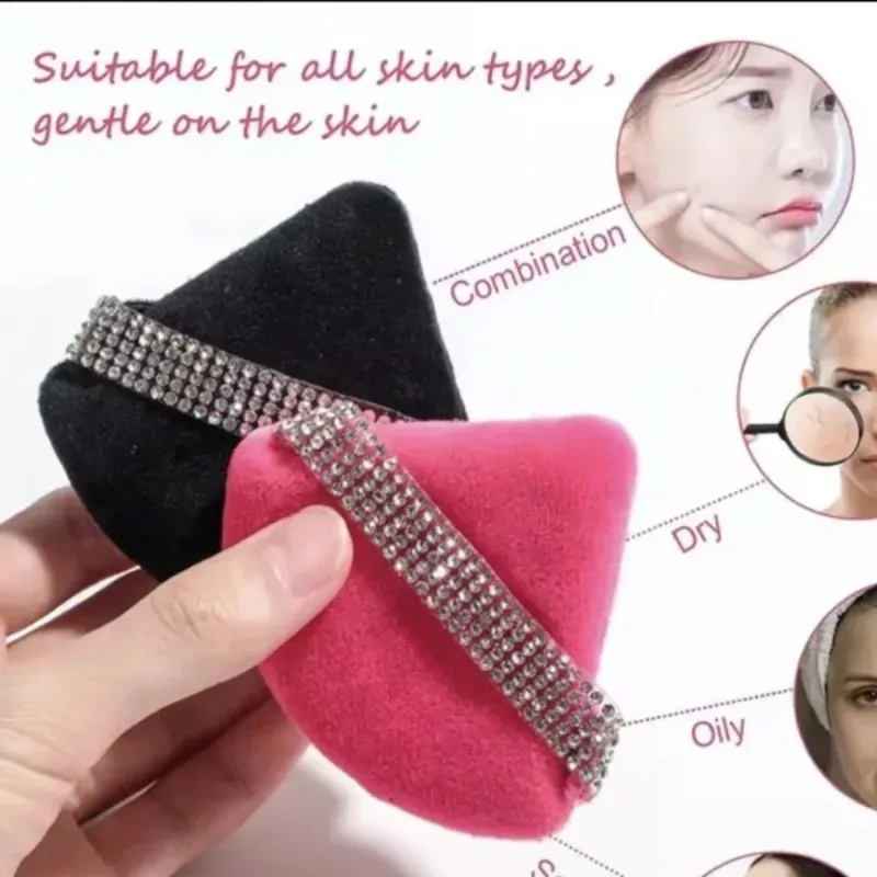 3Pcs 핑크 다이아몬드 트라이앵글 파우더 퍼프 페이스 메이크업 도구 스펀지 벨벳 소프트 스무스 페이셜 뷰티 메이크업 블랙 스펀지 액세서리