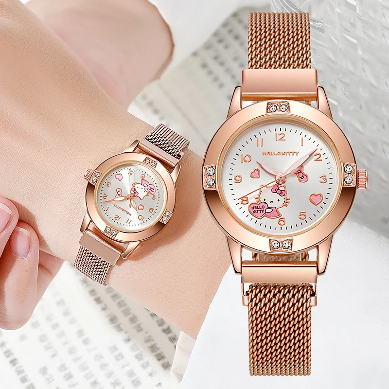 HELLO KITTY ゴールド 腕時計 New Hello Kitty Diamond Watches Women Cat Bow Kawaii Pink