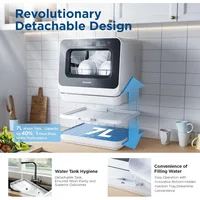 Portable Countertop Dishwasher, 7L Detachable Water Tank, 6 Programs,No Hookup Needed, 192℉ HI-Temp Hygiene, Hybrid Drying 2