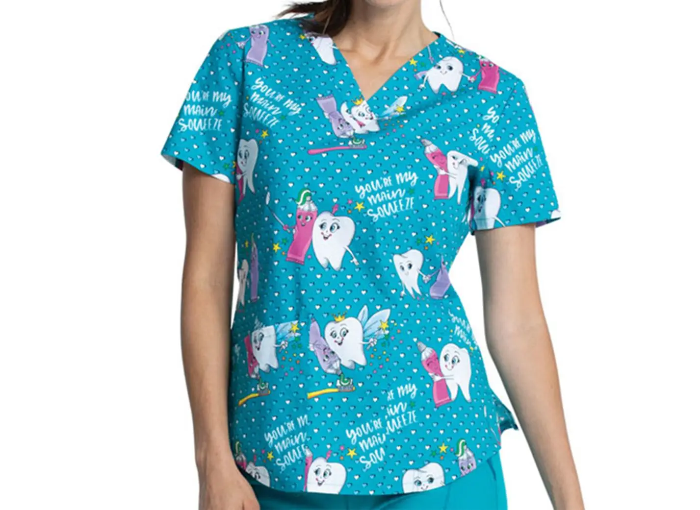 Take Care of Your Teeth Dental General Nurse Women V Neck Printed Scrub