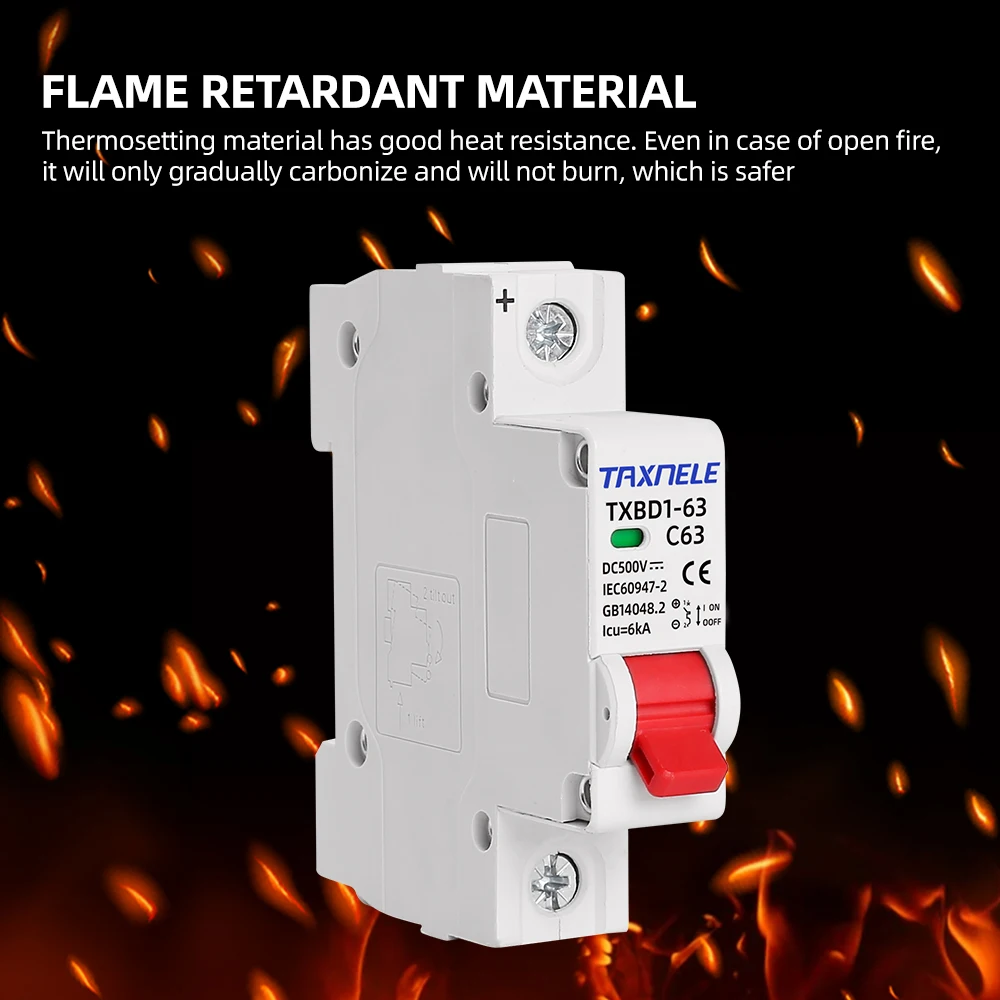 1P DC 500V MCB Solar Mini Circuit Breaker Overload Protection Switch 6A 10A 16A 20A 25A 32A 40A 50A 63A Photovoltaic PV