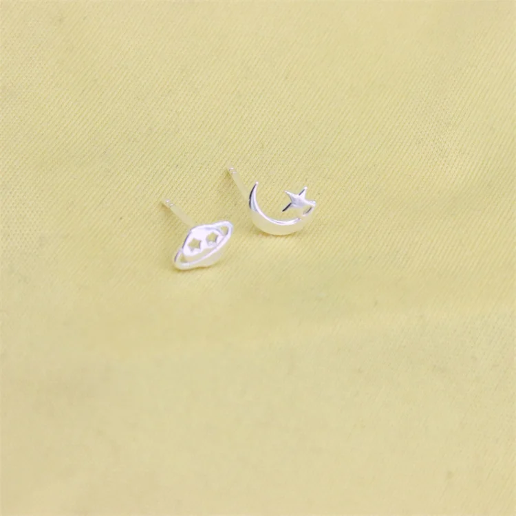 

ZFSILVER Fashion 100% Sterling S925 Silver Asymmetry Planet Moon Star Earrings For Women Charm Accessories Wedding Jewelry Gifts