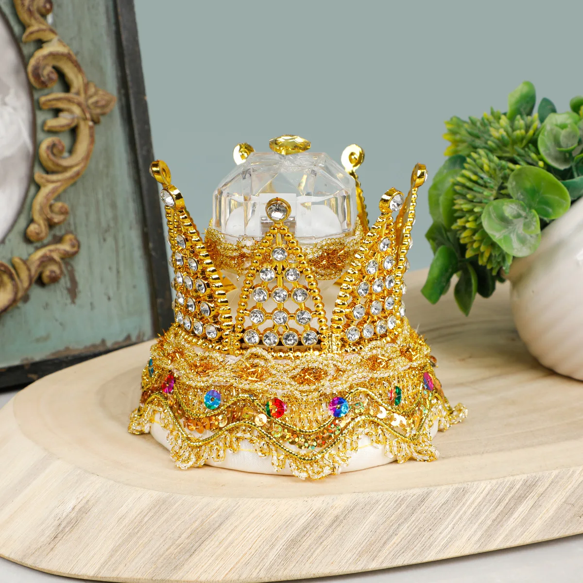 

Western-style retro wedding ring pillow flower girl ring box new ring support gold silver bridesmaid ring box crown box
