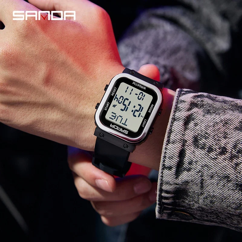 SANDA Men's Fashion Outdoor Waterproof Sports Watch with Multifunctional LED Display