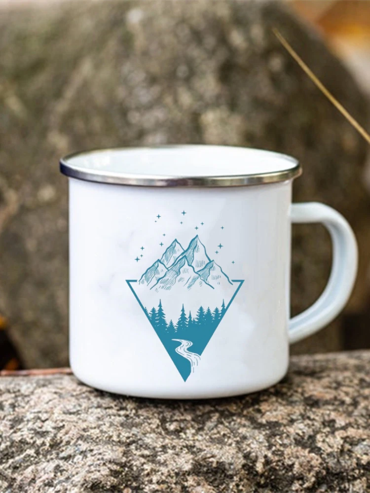 Adventure Camping Mugs Campfire Cup with Forest Print Enamel