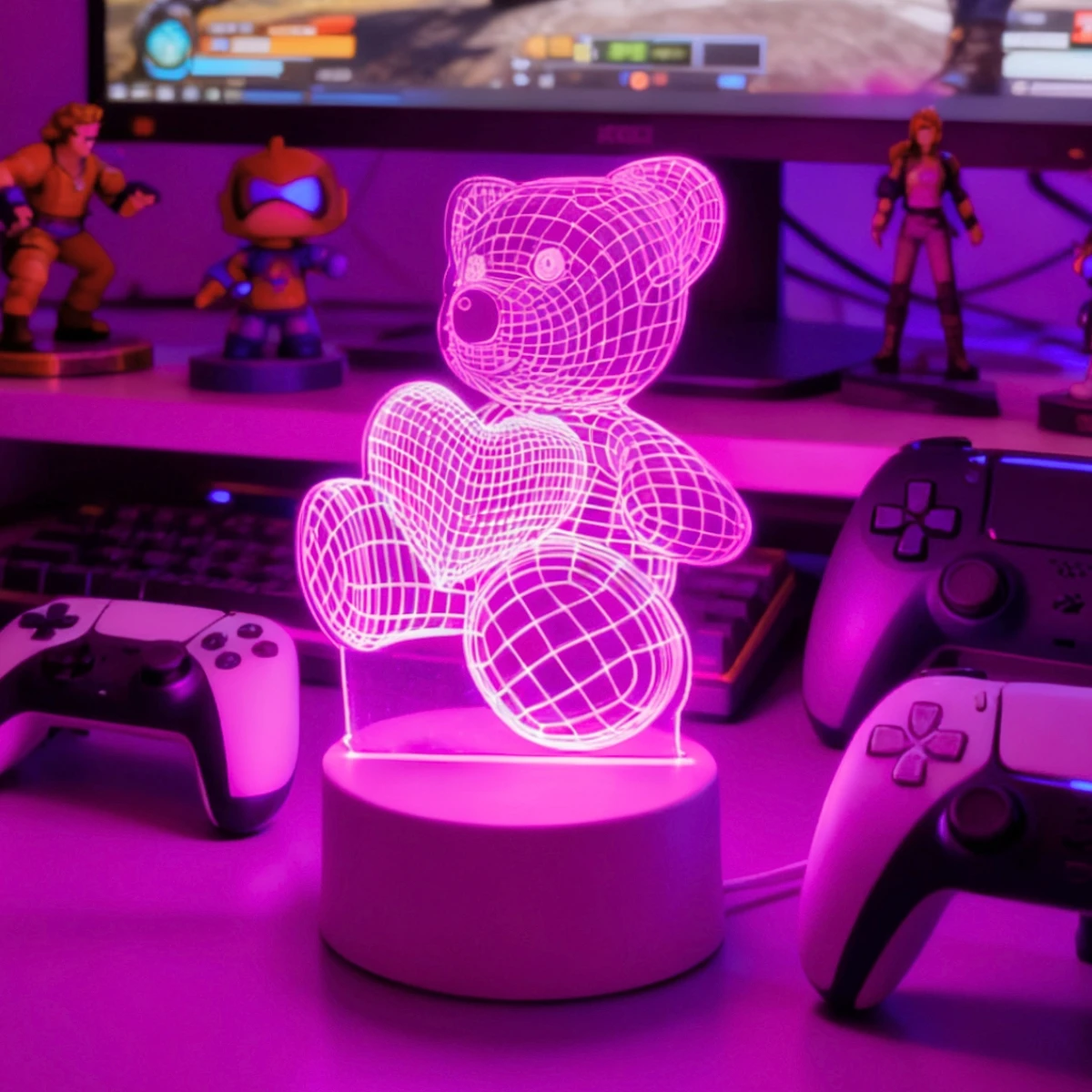1pc 리틀 베어 3D 나이트 라이트 로맨틱 핑크 라이트, 가족과 친구를 위한 작은 선물, 홈 데코
