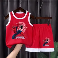 Ensemble de vêtements de basketball respirant et confortable en maille pour garçons, collection été 2026 – Tenue décontractée pour enfants, gilet de vacances en plein air avec imprimé dessin animé 4