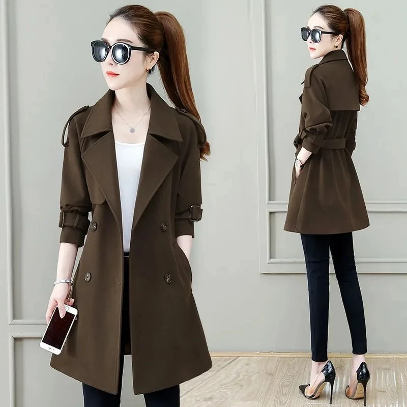 

Windbreaker Jacket Women Spring Autumn2023New Explosions Mid Long High-End Fashion Coat Female Temperament Outerwear Ladies Tops