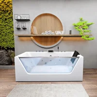60 Inch Acrylic Freestanding Whirlpool Hot Tub Modern Soaking Bathtub with Central Drainage and Color Therapy  Bathroom Fixture 1